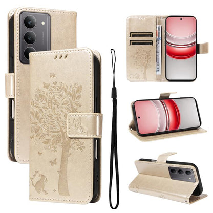 Tree & Cat Embossed Pattern Flip Leather Phone Case, For Realme C71 4G India, For Realme 15 5G, For Realme 14x 5G Global, For Realme C65 4G