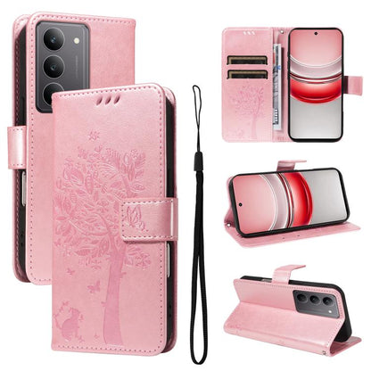 Tree & Cat Embossed Pattern Flip Leather Phone Case, For Realme C71 4G India, For Realme 15 5G, For Realme 14x 5G Global, For Realme C65 4G