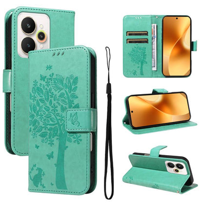 Tree & Cat Embossed Pattern Flip Leather Phone Case, For Realme C71 4G India, For Realme 15 5G, For Realme 14x 5G Global, For Realme C65 4G