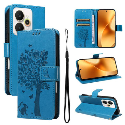 Tree & Cat Embossed Pattern Flip Leather Phone Case, For Realme C71 4G India, For Realme 15 5G, For Realme 14x 5G Global, For Realme C65 4G