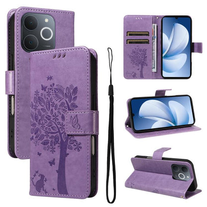 Tree & Cat Embossed Pattern Flip Leather Phone Case, For Realme C71 4G India, For Realme 15 5G, For Realme 14x 5G Global, For Realme C65 4G