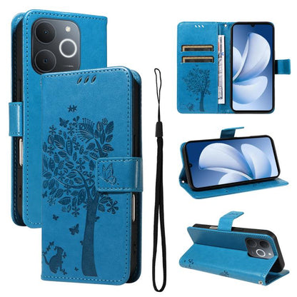 Tree & Cat Embossed Pattern Flip Leather Phone Case, For Realme C71 4G India, For Realme 15 5G, For Realme 14x 5G Global, For Realme C65 4G