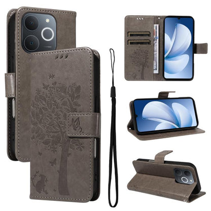 Tree & Cat Embossed Pattern Flip Leather Phone Case, For Realme C71 4G India, For Realme 15 5G, For Realme 14x 5G Global, For Realme C65 4G