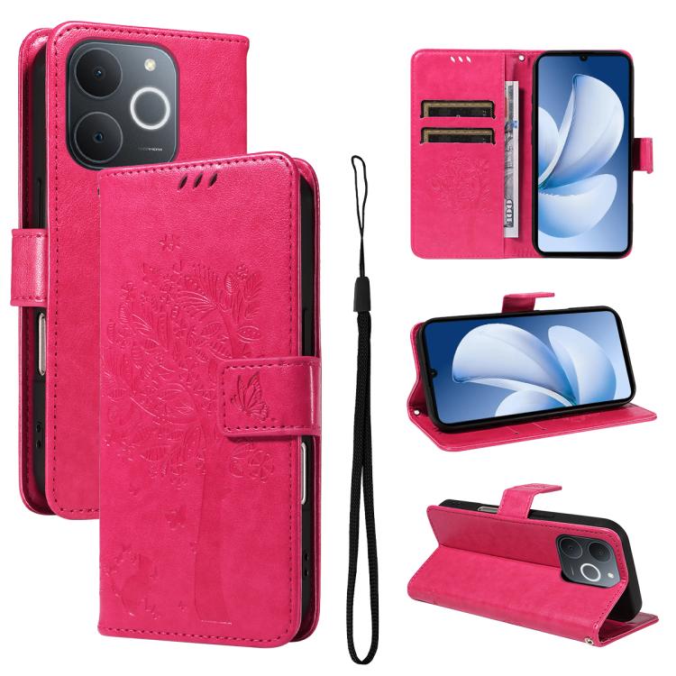 Tree & Cat Embossed Pattern Flip Leather Phone Case, For Realme C71 4G India, For Realme 15 5G, For Realme 14x 5G Global, For Realme C65 4G