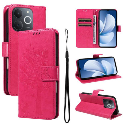 Tree & Cat Embossed Pattern Flip Leather Phone Case, For Realme C71 4G India, For Realme 15 5G, For Realme 14x 5G Global, For Realme C65 4G
