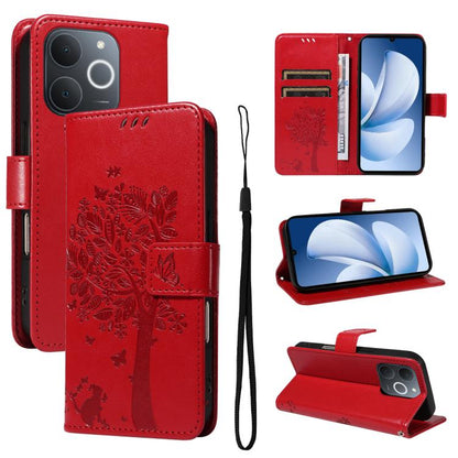 Tree & Cat Embossed Pattern Flip Leather Phone Case, For Realme C71 4G India, For Realme 15 5G, For Realme 14x 5G Global, For Realme C65 4G