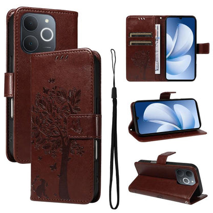 Tree & Cat Embossed Pattern Flip Leather Phone Case, For Realme C71 4G India, For Realme 15 5G, For Realme 14x 5G Global, For Realme C65 4G