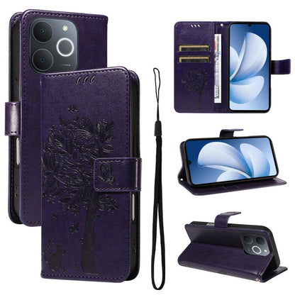 Tree & Cat Embossed Pattern Flip Leather Phone Case, For Realme C71 4G India, For Realme 15 5G, For Realme 14x 5G Global, For Realme C65 4G