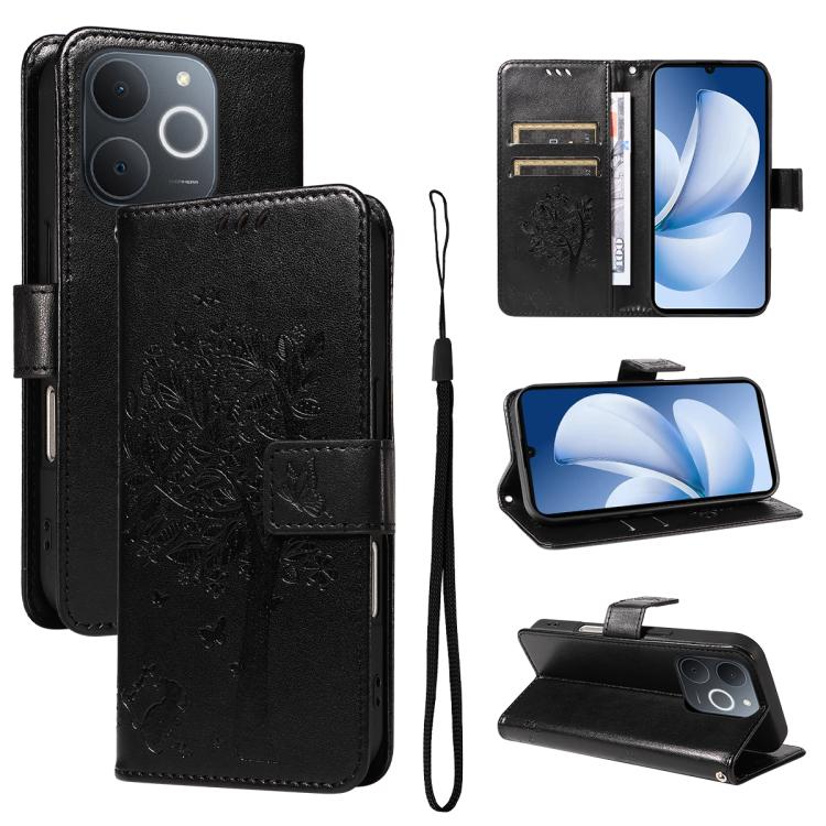 Tree & Cat Embossed Pattern Flip Leather Phone Case, For Realme C71 4G India, For Realme 15 5G, For Realme 14x 5G Global, For Realme C65 4G
