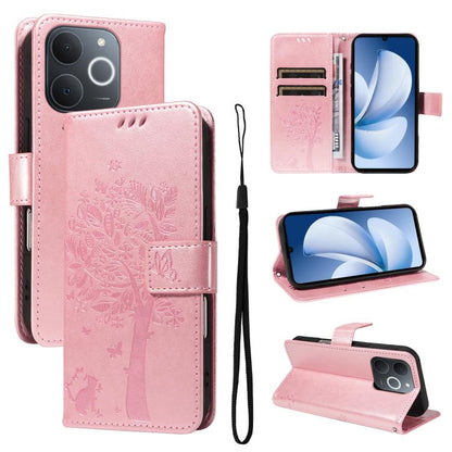 Tree & Cat Embossed Pattern Flip Leather Phone Case, For Realme C71 4G India, For Realme 15 5G, For Realme 14x 5G Global, For Realme C65 4G