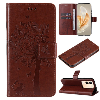 Tree & Cat Embossed Pattern Flip Leather Phone Case, For vivo Y200e 5G Global / V30 Lite India, For vivo V29e Global / Y200 5G Global
