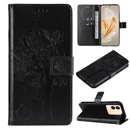 Tree & Cat Embossed Pattern Flip Leather Phone Case, For vivo Y200e 5G Global / V30 Lite India, For vivo V29e Global / Y200 5G Global