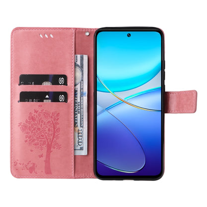 Tree & Cat Embossed Pattern Flip Leather Phone Case, For vivo Y200e 5G Global / V30 Lite India, For vivo V29e Global / Y200 5G Global