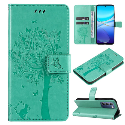 Tree & Cat Embossed Pattern Flip Leather Phone Case, For vivo Y200e 5G Global / V30 Lite India, For vivo V29e Global / Y200 5G Global