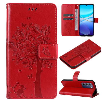 Tree & Cat Embossed Pattern Flip Leather Phone Case, For vivo Y200e 5G Global / V30 Lite India, For vivo V29e Global / Y200 5G Global