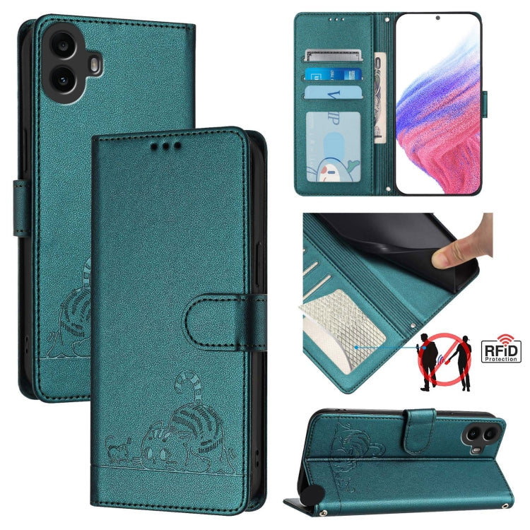 Cat Rat Embossed Pattern RFID Leather Phone Case with Lanyard, For Nothing Phone 4a Pro, For Nothing Phone 4a, For Nothing CMF Phone 1, For Nothing Phone 2A