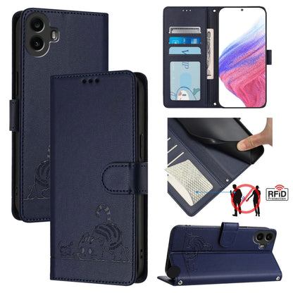 Cat Rat Embossed Pattern RFID Leather Phone Case with Lanyard, For Nothing Phone 4a Pro, For Nothing Phone 4a, For Nothing CMF Phone 1, For Nothing Phone 2A