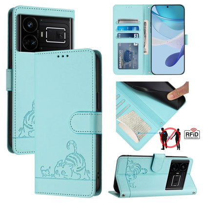 Mint green embossed leather phone case with RFID protection and matching lanyard