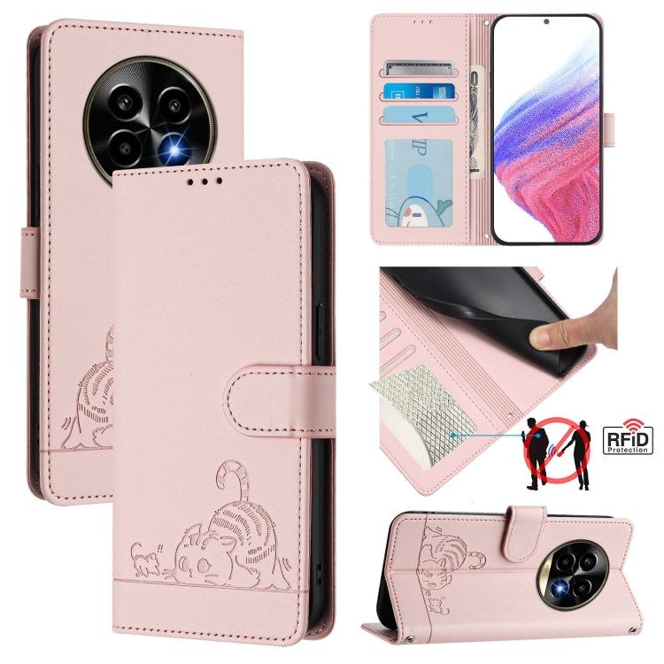Cat Rat Embossed Pattern RFID Leather Phone Case with Lanyard, For Realme 15 / 15 Pro 5G Global, For Realme C71 4G Global, For Realme Neo7 Turbo 5G, For Realme V70 / 14x Global / C75 5G, For Realme Narzo 80 Pro / 14 Pro 5G India                        ...