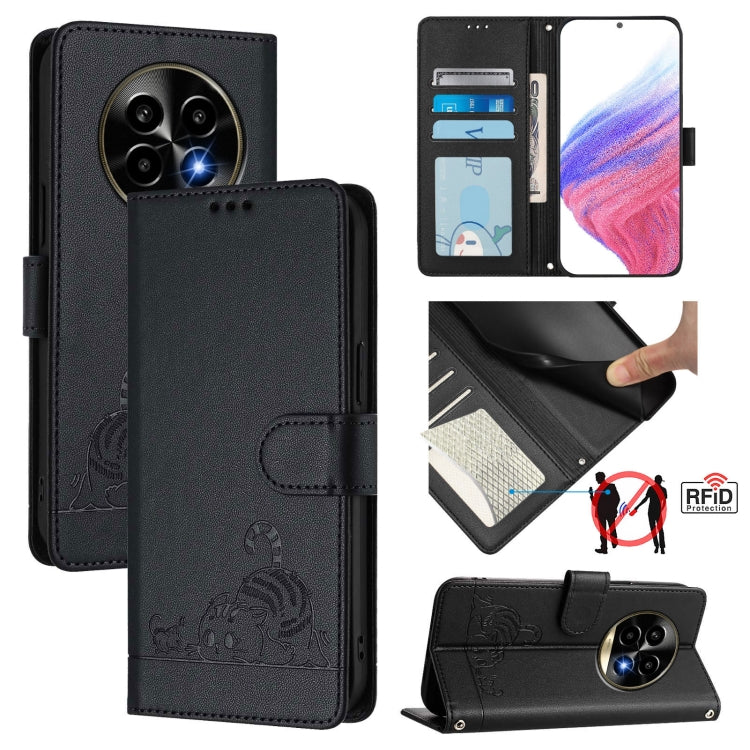 Cat Rat Embossed Pattern RFID Leather Phone Case with Lanyard, For Realme 15 / 15 Pro 5G Global, For Realme C71 4G Global, For Realme Neo7 Turbo 5G, For Realme V70 / 14x Global / C75 5G, For Realme Narzo 80 Pro / 14 Pro 5G India                        ...