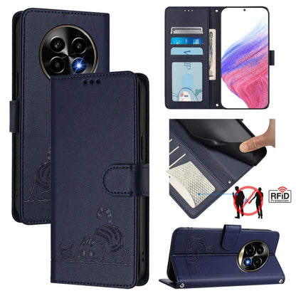 Cat Rat Embossed Pattern RFID Leather Phone Case with Lanyard, For Realme 15 / 15 Pro 5G Global, For Realme C71 4G Global, For Realme Neo7 Turbo 5G, For Realme V70 / 14x Global / C75 5G, For Realme Narzo 80 Pro / 14 Pro 5G India                        ...