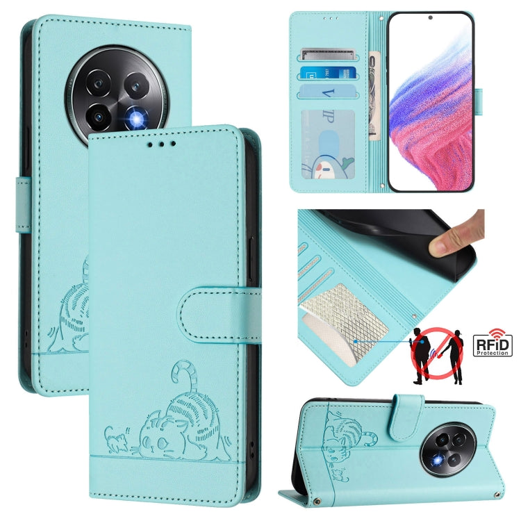Cat Rat Embossed Pattern RFID Leather Phone Case with Lanyard, For Realme 15 / 15 Pro 5G Global, For Realme C71 4G Global, For Realme Neo7 Turbo 5G, For Realme V70 / 14x Global / C75 5G, For Realme Narzo 80 Pro / 14 Pro 5G India                        ...