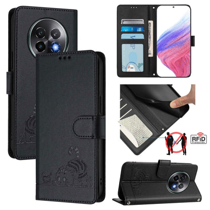 Cat Rat Embossed Pattern RFID Leather Phone Case with Lanyard, For Realme 15 / 15 Pro 5G Global, For Realme C71 4G Global, For Realme Neo7 Turbo 5G, For Realme V70 / 14x Global / C75 5G, For Realme Narzo 80 Pro / 14 Pro 5G India                        ...