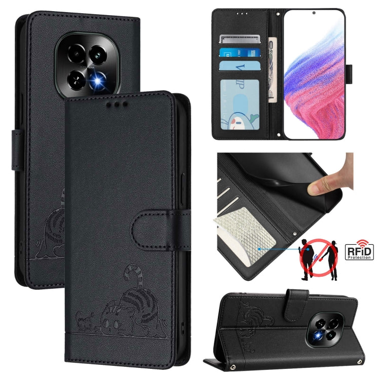 Cat Rat Embossed Pattern RFID Leather Phone Case with Lanyard, For Realme 15 / 15 Pro 5G Global, For Realme C71 4G Global, For Realme Neo7 Turbo 5G, For Realme V70 / 14x Global / C75 5G, For Realme Narzo 80 Pro / 14 Pro 5G India                        ...