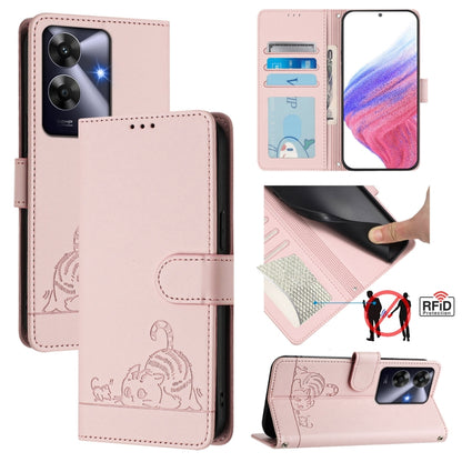 Cat Rat Embossed Pattern RFID Leather Phone Case with Lanyard, For Realme 15 / 15 Pro 5G Global, For Realme C71 4G Global, For Realme Neo7 Turbo 5G, For Realme V70 / 14x Global / C75 5G, For Realme Narzo 80 Pro / 14 Pro 5G India                        ...