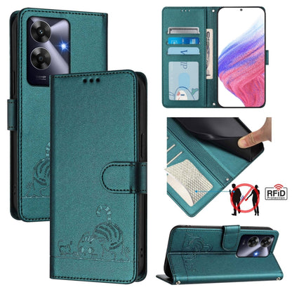 Cat Rat Embossed Pattern RFID Leather Phone Case with Lanyard, For Realme 15 / 15 Pro 5G Global, For Realme C71 4G Global, For Realme Neo7 Turbo 5G, For Realme V70 / 14x Global / C75 5G, For Realme Narzo 80 Pro / 14 Pro 5G India                        ...