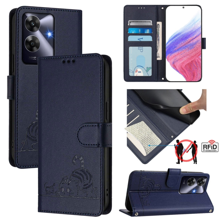 Cat Rat Embossed Pattern RFID Leather Phone Case with Lanyard, For Realme 15 / 15 Pro 5G Global, For Realme C71 4G Global, For Realme Neo7 Turbo 5G, For Realme V70 / 14x Global / C75 5G, For Realme Narzo 80 Pro / 14 Pro 5G India                        ...