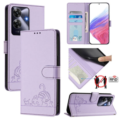 Cat Rat Embossed Pattern RFID Leather Phone Case with Lanyard, For Realme 15 / 15 Pro 5G Global, For Realme C71 4G Global, For Realme Neo7 Turbo 5G, For Realme V70 / 14x Global / C75 5G, For Realme Narzo 80 Pro / 14 Pro 5G India                        ...