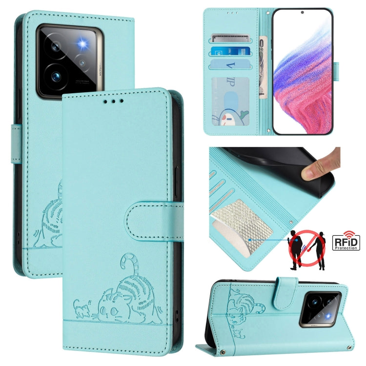 Cat Rat Embossed Pattern RFID Leather Phone Case with Lanyard, For Realme 15 / 15 Pro 5G Global, For Realme C71 4G Global, For Realme Neo7 Turbo 5G, For Realme V70 / 14x Global / C75 5G, For Realme Narzo 80 Pro / 14 Pro 5G India                        ...