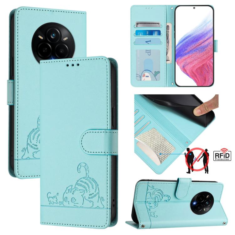 Cat Rat Embossed Pattern RFID Leather Phone Case with Lanyard, For Realme 15 / 15 Pro 5G Global, For Realme C71 4G Global, For Realme Neo7 Turbo 5G, For Realme V70 / 14x Global / C75 5G, For Realme Narzo 80 Pro / 14 Pro 5G India                        ...