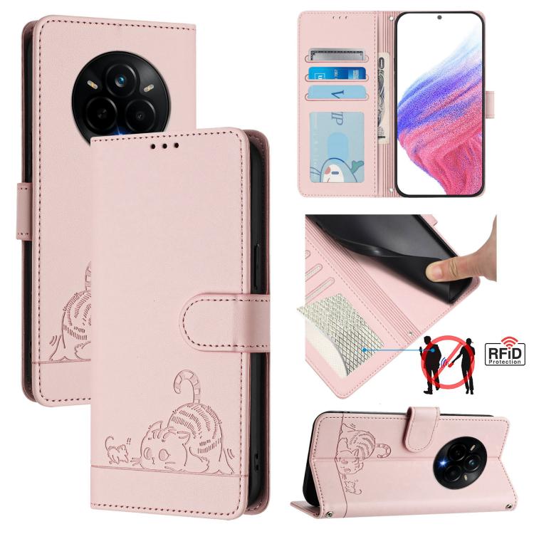Cat Rat Embossed Pattern RFID Leather Phone Case with Lanyard, For Realme 15 / 15 Pro 5G Global, For Realme C71 4G Global, For Realme Neo7 Turbo 5G, For Realme V70 / 14x Global / C75 5G, For Realme Narzo 80 Pro / 14 Pro 5G India                        ...