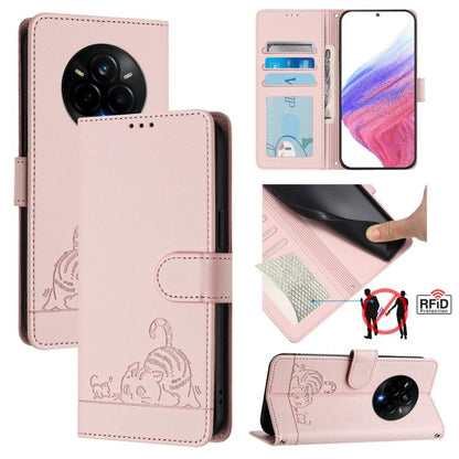 Cat Rat Embossed Pattern RFID Leather Phone Case with Lanyard, For Realme 15 / 15 Pro 5G Global, For Realme C71 4G Global, For Realme Neo7 Turbo 5G, For Realme V70 / 14x Global / C75 5G, For Realme Narzo 80 Pro / 14 Pro 5G India                        ...