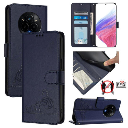 Cat Rat Embossed Pattern RFID Leather Phone Case with Lanyard, For Realme 15 / 15 Pro 5G Global, For Realme C71 4G Global, For Realme Neo7 Turbo 5G, For Realme V70 / 14x Global / C75 5G, For Realme Narzo 80 Pro / 14 Pro 5G India                        ...