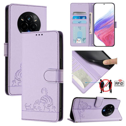 Cat Rat Embossed Pattern RFID Leather Phone Case with Lanyard, For Realme 15 / 15 Pro 5G Global, For Realme C71 4G Global, For Realme Neo7 Turbo 5G, For Realme V70 / 14x Global / C75 5G, For Realme Narzo 80 Pro / 14 Pro 5G India                        ...