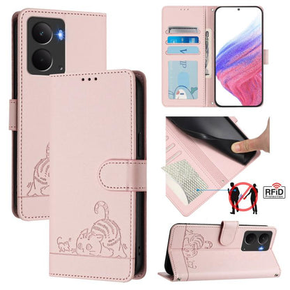 Cat Rat Embossed Pattern RFID Leather Phone Case with Lanyard, For Realme 15 / 15 Pro 5G Global, For Realme C71 4G Global, For Realme Neo7 Turbo 5G, For Realme V70 / 14x Global / C75 5G, For Realme Narzo 80 Pro / 14 Pro 5G India                        ...