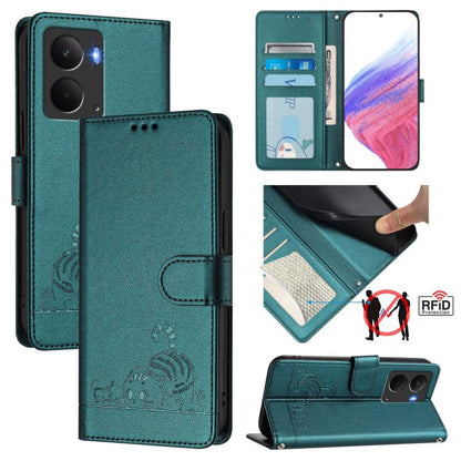 Cat Rat Embossed Pattern RFID Leather Phone Case with Lanyard, For Realme 15 / 15 Pro 5G Global, For Realme C71 4G Global, For Realme Neo7 Turbo 5G, For Realme V70 / 14x Global / C75 5G, For Realme Narzo 80 Pro / 14 Pro 5G India                        ...