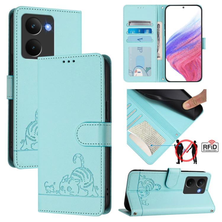 Cat Rat Embossed Pattern RFID Leather Phone Case with Lanyard, For Realme 15 / 15 Pro 5G Global, For Realme C71 4G Global, For Realme Neo7 Turbo 5G, For Realme V70 / 14x Global / C75 5G, For Realme Narzo 80 Pro / 14 Pro 5G India                        ...
