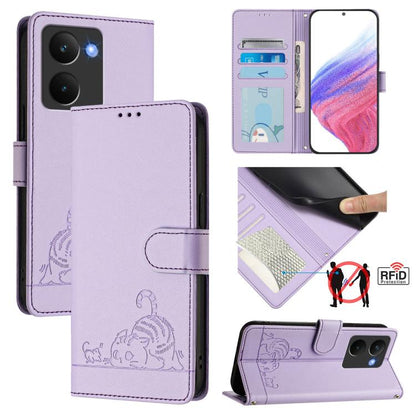 Cat Rat Embossed Pattern RFID Leather Phone Case with Lanyard, For Realme 15 / 15 Pro 5G Global, For Realme C71 4G Global, For Realme Neo7 Turbo 5G, For Realme V70 / 14x Global / C75 5G, For Realme Narzo 80 Pro / 14 Pro 5G India                        ...