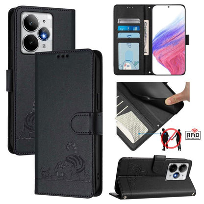 Cat Rat Embossed Pattern RFID Leather Phone Case with Lanyard, For Realme 15 / 15 Pro 5G Global, For Realme C71 4G Global, For Realme Neo7 Turbo 5G, For Realme V70 / 14x Global / C75 5G, For Realme Narzo 80 Pro / 14 Pro 5G India                        ...