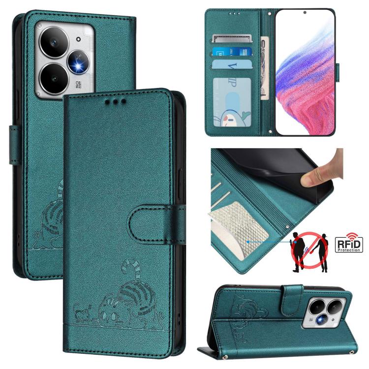 Cat Rat Embossed Pattern RFID Leather Phone Case with Lanyard, For Realme 15 / 15 Pro 5G Global, For Realme C71 4G Global, For Realme Neo7 Turbo 5G, For Realme V70 / 14x Global / C75 5G, For Realme Narzo 80 Pro / 14 Pro 5G India                        ...