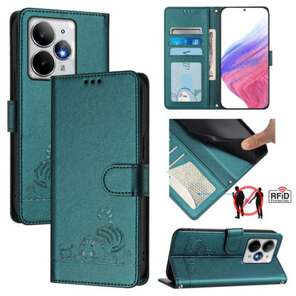 Cat Rat Embossed Pattern RFID Leather Phone Case with Lanyard, For Realme 15 / 15 Pro 5G Global, For Realme C71 4G Global, For Realme Neo7 Turbo 5G, For Realme V70 / 14x Global / C75 5G, For Realme Narzo 80 Pro / 14 Pro 5G India                        ...