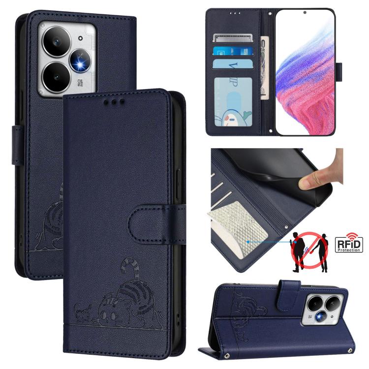 Cat Rat Embossed Pattern RFID Leather Phone Case with Lanyard, For Realme 15 / 15 Pro 5G Global, For Realme C71 4G Global, For Realme Neo7 Turbo 5G, For Realme V70 / 14x Global / C75 5G, For Realme Narzo 80 Pro / 14 Pro 5G India                        ...