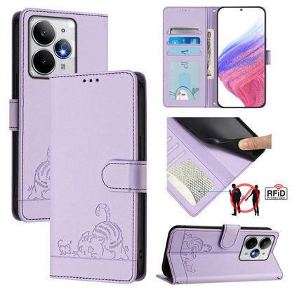 Cat Rat Embossed Pattern RFID Leather Phone Case with Lanyard, For Realme 15 / 15 Pro 5G Global, For Realme C71 4G Global, For Realme Neo7 Turbo 5G, For Realme V70 / 14x Global / C75 5G, For Realme Narzo 80 Pro / 14 Pro 5G India                        ...