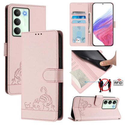 Cat Rat Embossed Pattern RFID Leather Phone Case with Lanyard, For Realme 15 / 15 Pro 5G Global, For Realme C71 4G Global, For Realme Neo7 Turbo 5G, For Realme V70 / 14x Global / C75 5G, For Realme Narzo 80 Pro / 14 Pro 5G India                        ...