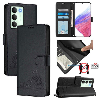 Cat Rat Embossed Pattern RFID Leather Phone Case with Lanyard, For Realme 15 / 15 Pro 5G Global, For Realme C71 4G Global, For Realme Neo7 Turbo 5G, For Realme V70 / 14x Global / C75 5G, For Realme Narzo 80 Pro / 14 Pro 5G India                        ...
