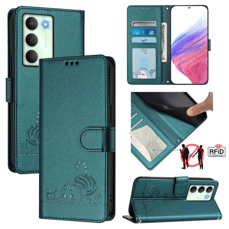 Cat Rat Embossed Pattern RFID Leather Phone Case with Lanyard, For Realme 15 / 15 Pro 5G Global, For Realme C71 4G Global, For Realme Neo7 Turbo 5G, For Realme V70 / 14x Global / C75 5G, For Realme Narzo 80 Pro / 14 Pro 5G India                        ...